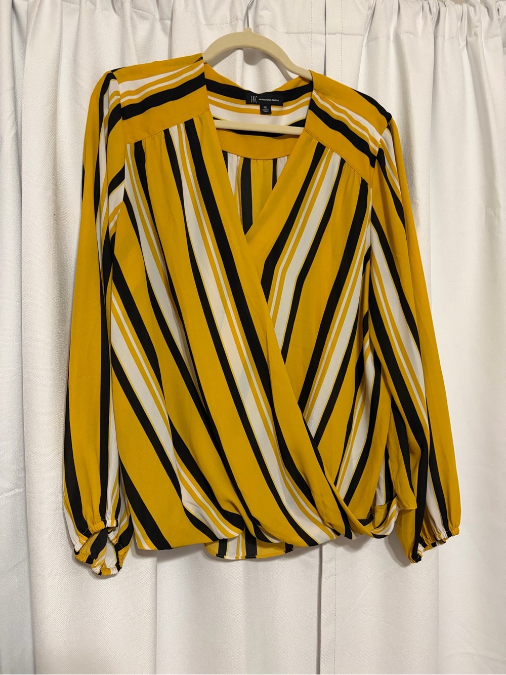 INC International Concepts Mustard Yellow Striped Surplice Blouse